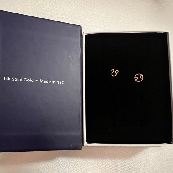 Automic 14k Rose Gold Astrology Leo & Cancer Stud Post Earrings (extra backs) - Picture 1 of 8
